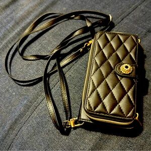 Black Quilted Women's Crossbody Bag for IPhone 14Pro